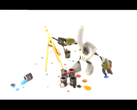 Ein kleiner Roboter malt ein Bild auf einer Staffelei. ©Scriblab 277